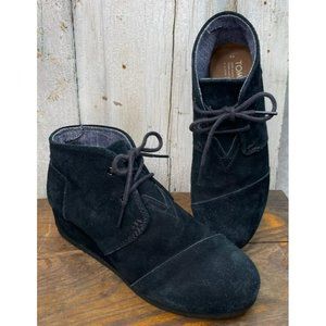 Toms Ankle Booties Black Suede Shoes Low Wedge & Lace Up | Woman’s Size 5